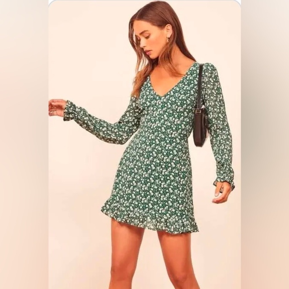 Reformation green floral print dress size 8